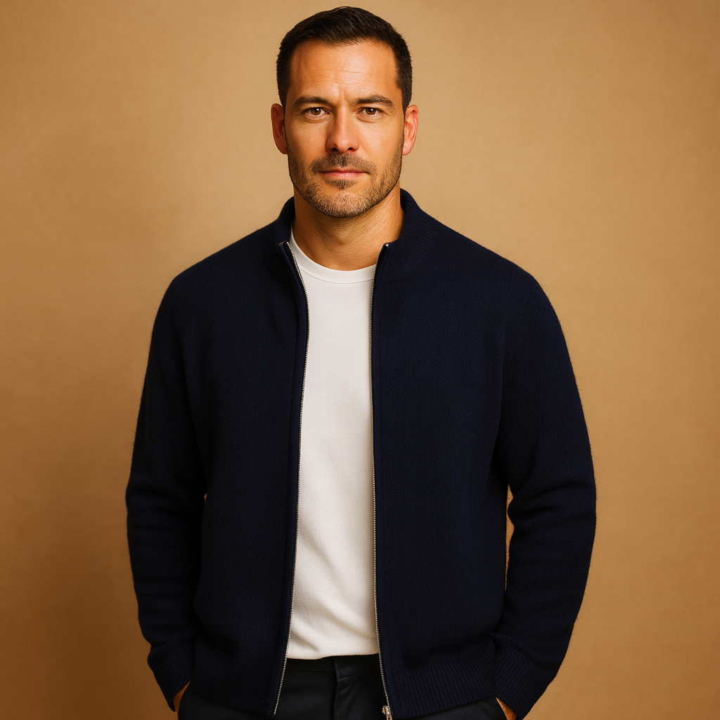 Men’s Zip Cardigan | Ribbed Collar Knit with Comfortable Everyday Fit