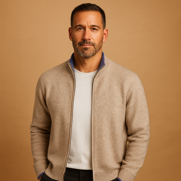 Men’s Zip Cardigan | Ribbed Collar Knit with Comfortable Everyday Fit