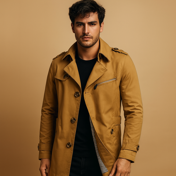 Men’s Waterproof Trench Coat – Classic Double-Breasted Design